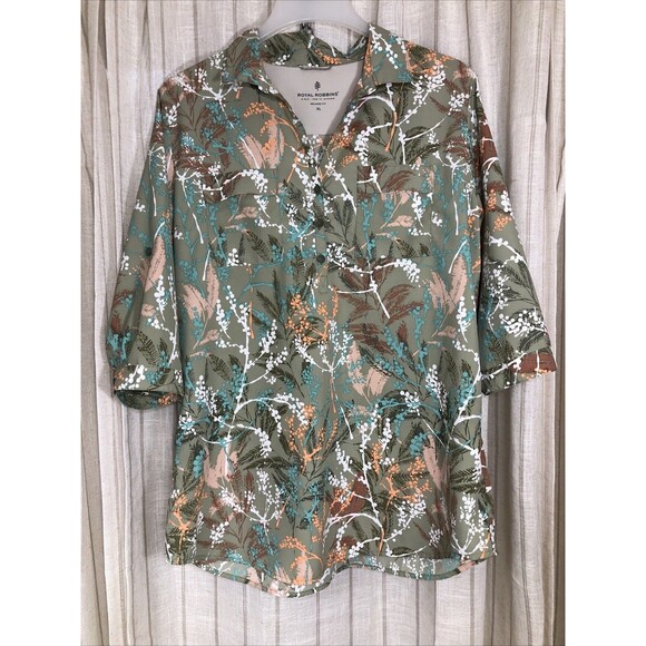 Royal Robbins Womens Expedition Shirt Floral Gorpcore Hiking Outdoor Trail Sz XL - Picture 1 of 13